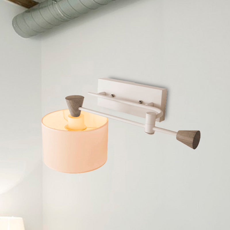 Lisslune | Fabric Drum Shade Wall Mounted Light Industrial Loft 1 Light Bedroom Adjustable Wall Lighting in White