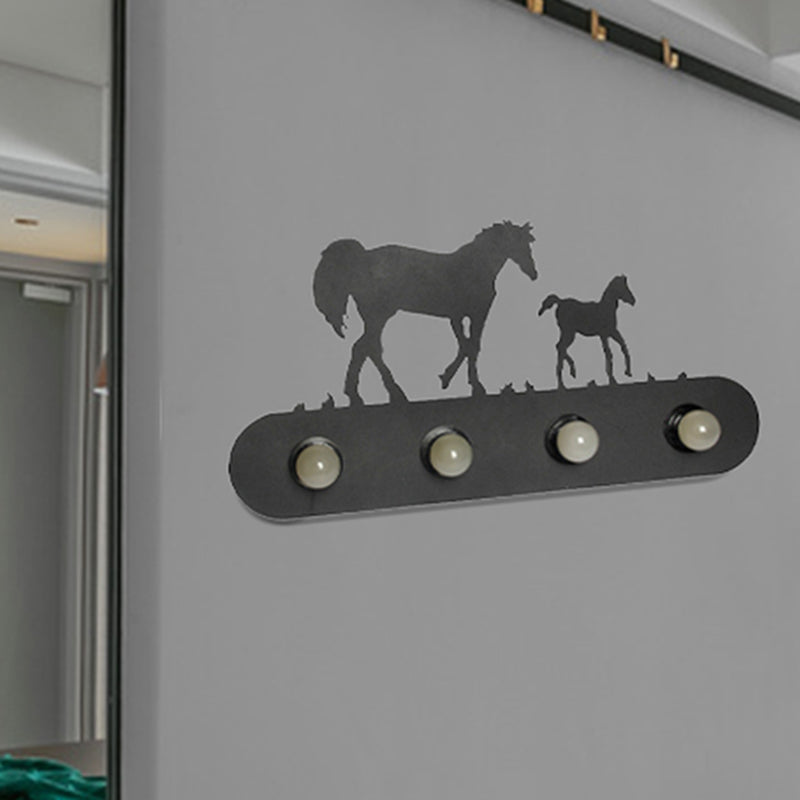 Skørter | Lodge Open Bulb Wall Lamp with Elk/Horse/Sheep/Mountain/Windmill/Tree Design 4 Light Metal Wall Lamp in Black for Indoor