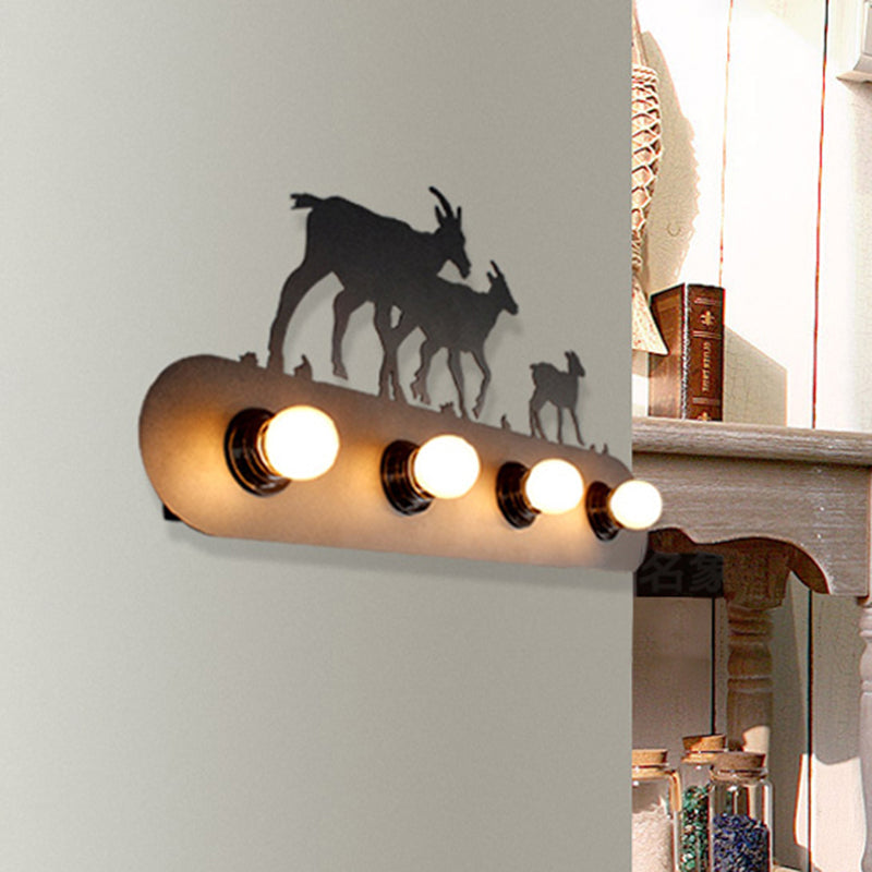 Skørter | Lodge Open Bulb Wall Lamp with Elk/Horse/Sheep/Mountain/Windmill/Tree Design 4 Light Metal Wall Lamp in Black for Indoor