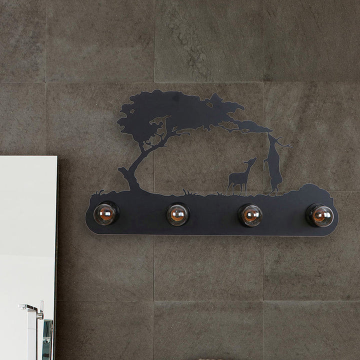Skørter | Lodge Open Bulb Wall Lamp with Elk/Horse/Sheep/Mountain/Windmill/Tree Design 4 Light Metal Wall Lamp in Black for Indoor