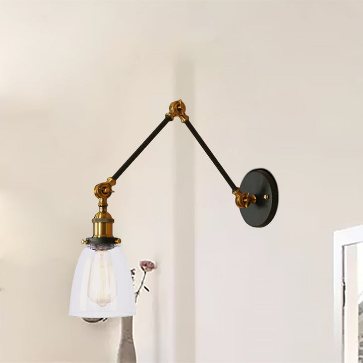 Lisslune | Tapered Accent Wall Lamp Antique Clear Glass 1 Light Black/Silver/Brass Wall Lamp with Swingarm