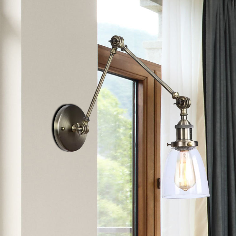 Lisslune | Tapered Accent Wall Lamp Antique Clear Glass 1 Light Black/Silver/Brass Wall Lamp with Swingarm
