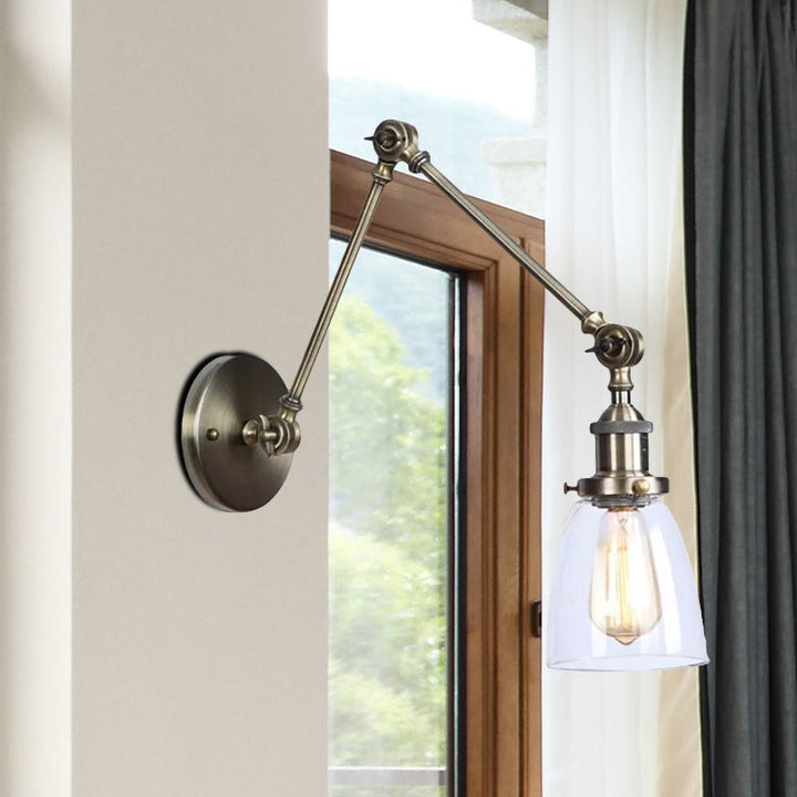 Lisslune | Tapered Accent Wall Lamp Antique Clear Glass 1 Light Black/Silver/Brass Wall Lamp with Swingarm