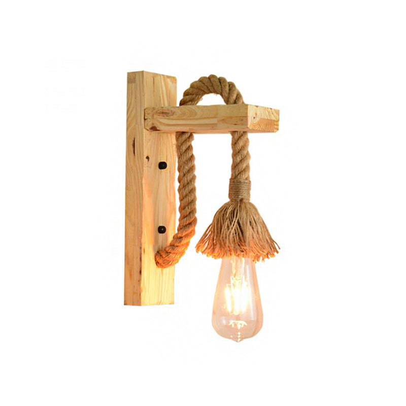 Lisslune | Rope Exposed Bulb Sconce Lighting Coastal 1 Light Living Room Wall Lamp in Red/Brown/Wood