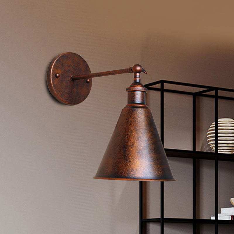 Skørter | Black/Rust 1 Head Wall Lamp Farmhouse Style Wrought Iron Conical Adjustable Wall Light Fixture for Outdoor