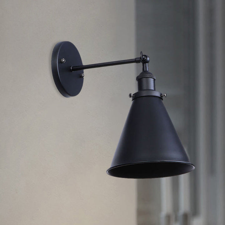 Skørter | Black/Rust 1 Head Wall Lamp Farmhouse Style Wrought Iron Conical Adjustable Wall Light Fixture for Outdoor