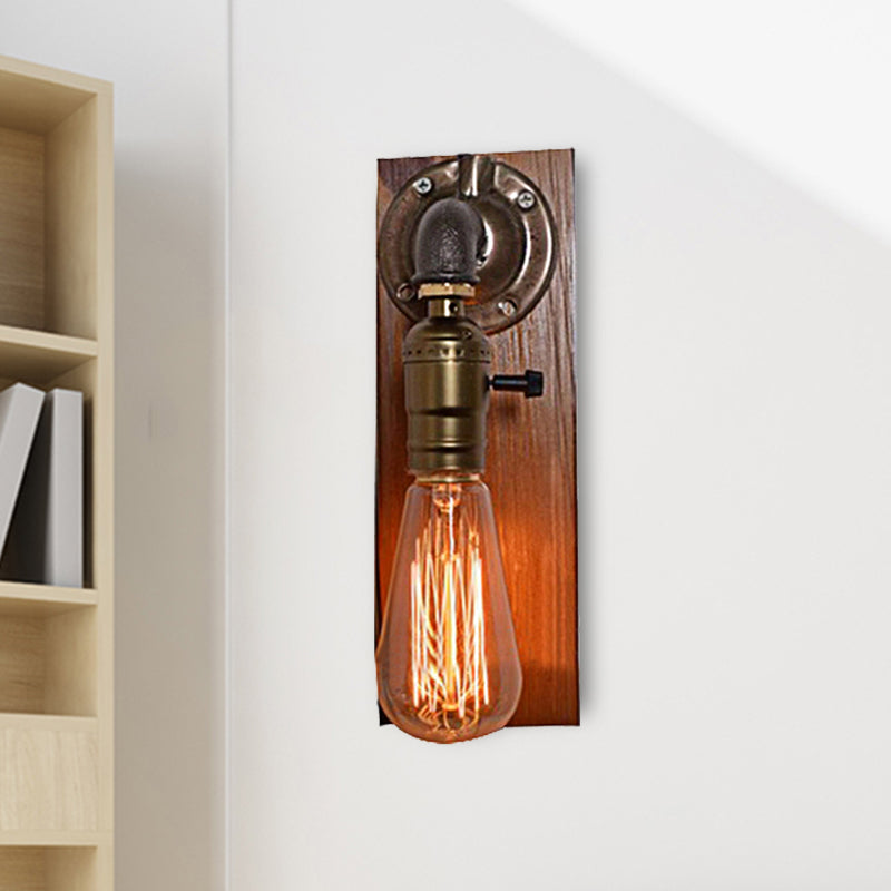 Lisslune | Open Bulb Living Room Wall Lamp Vintage Metal 1 Light Aged Brass Wall Light Lighting with Rectangular Backplate