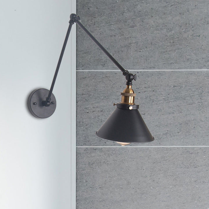 Lisslune | 1 Light Adjustable Wall Lamp with Cone Shade Metal Retro Indoor Wall Lamp Light in Black/White