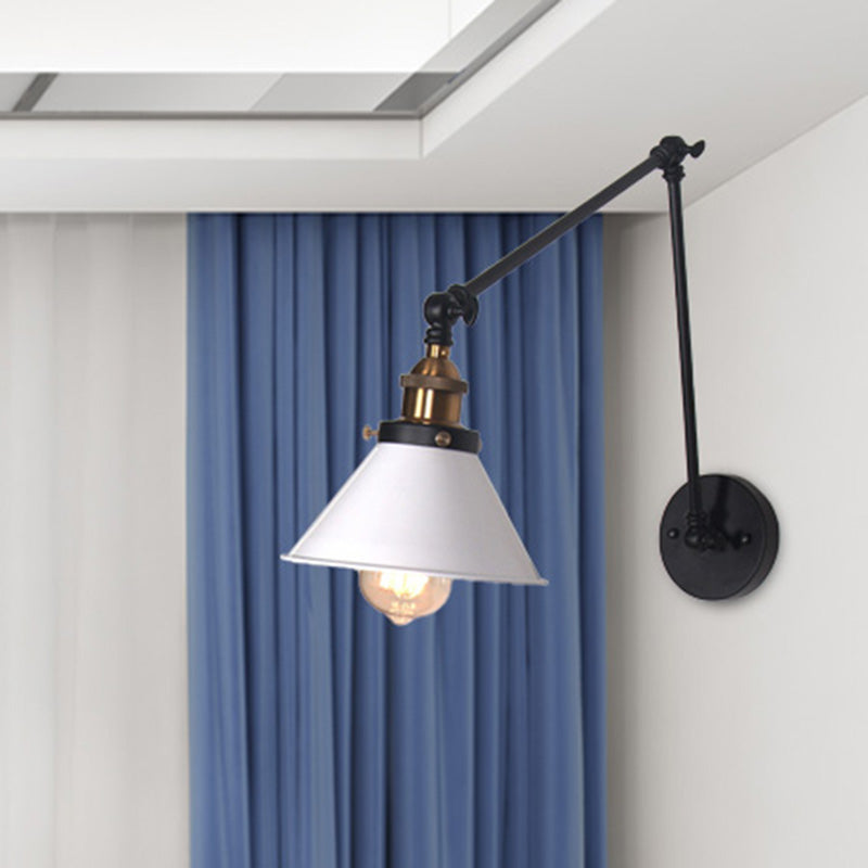 Lisslune | 1 Light Adjustable Wall Lamp with Cone Shade Metal Retro Indoor Wall Lamp Light in Black/White