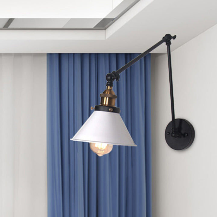 Lisslune | 1 Light Adjustable Wall Lamp with Cone Shade Metal Retro Indoor Wall Lamp Light in Black/White