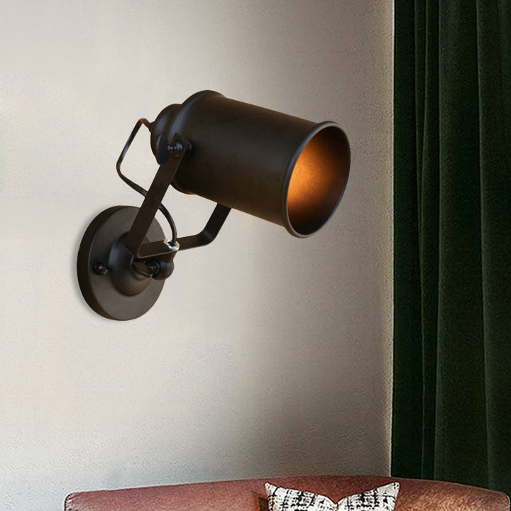 Lisslune | Cylinder Metallic Wall Light Antique Style 1 Light Living Room Wall Mounted Light in Black/Rust