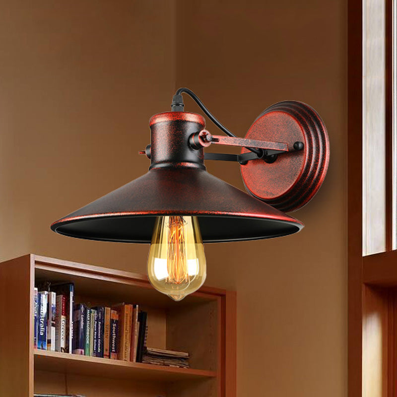 Lisslune | Metallic Saucer Wall Light Antique Style 1-Bulb Hallway Wall Light Lamp in Black/Rust