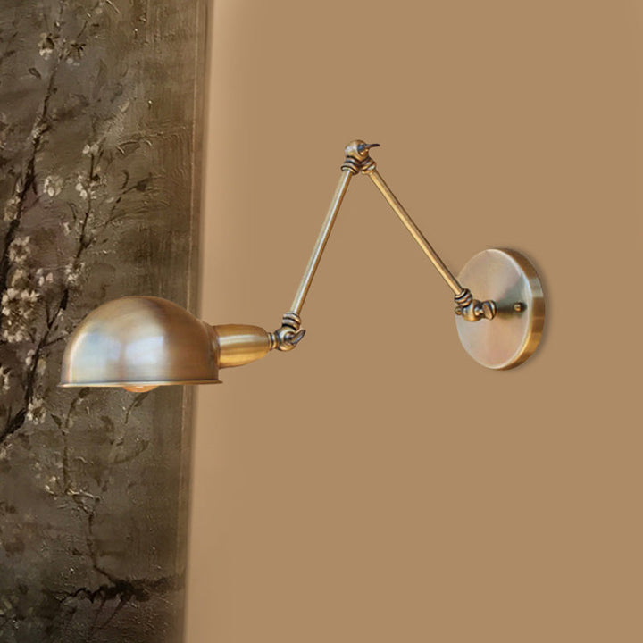 Lisslune | Retro Dome Wall Lamp 1 Bulb Metal Wall Lighting with Swingarm in Brass/Chrome for Bathroom