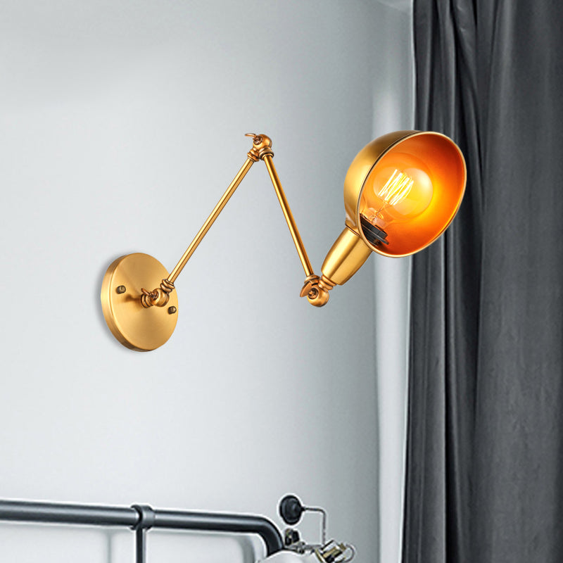 Lisslune | Retro Dome Wall Lamp 1 Bulb Metal Wall Lighting with Swingarm in Brass/Chrome for Bathroom