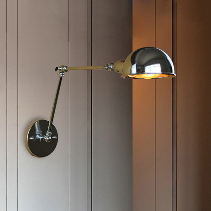 Lisslune | Retro Dome Wall Lamp 1 Bulb Metal Wall Lighting with Swingarm in Brass/Chrome for Bathroom