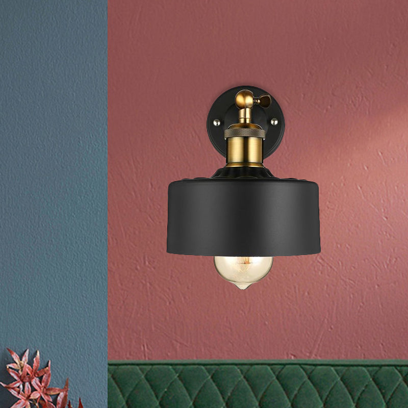 Lisslune | 1 Light Wall Lamp Loft Style Dome/Drum Shade Metal Adjustable Wall Lamp in Black for Bedroom