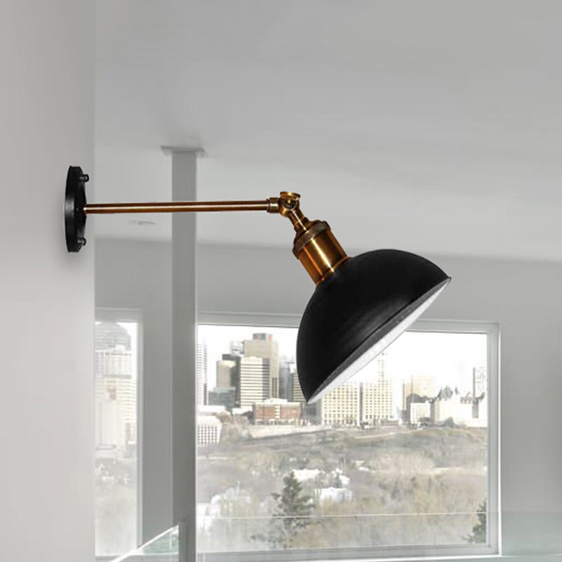 Lisslune | 1 Light Wall Lamp Loft Style Dome/Drum Shade Metal Adjustable Wall Lamp in Black for Bedroom