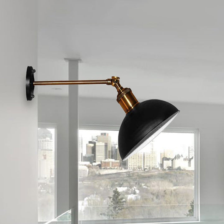 Lisslune | 1 Light Wall Lamp Loft Style Dome/Drum Shade Metal Adjustable Wall Lamp in Black for Bedroom