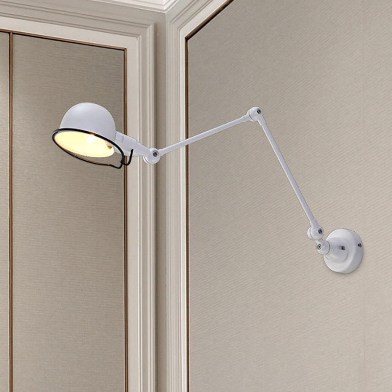 Lisslune | Black/White Swing Arm Wall Light with Bowl Shade Industrial Metal 1 Head Hallway Wall Lamp