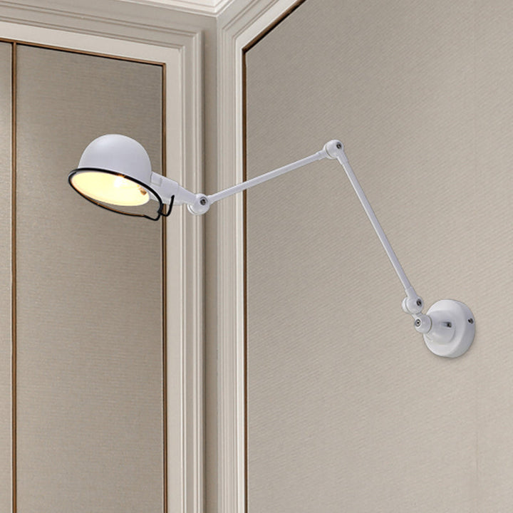 Lisslune | Black/White Swing Arm Wall Light with Bowl Shade Industrial Metal 1 Head Hallway Wall Lamp