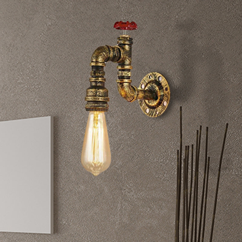 Lisslune | Antique Brass Faucet Form Wall Sconce with Valve Industrial 1 Light Living Room Wall Mount Light