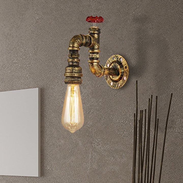 Lisslune | Antique Brass Faucet Form Wall Sconce with Valve Industrial 1 Light Living Room Wall Mount Light