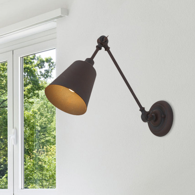 Lisslune | 1 Light Metal Wall Lamp Contemporary Black/Rust Colored Tailored Bedroom Wall Lamp Sconces with Adjustable Arm