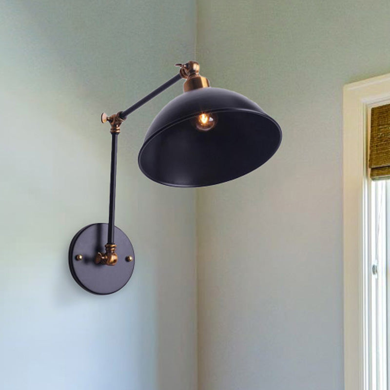 Lisslune | 1 Bulb Wall Light Vintage Swivel Arm Metal Wall Lighting with Bowl Light in Black for Staircase