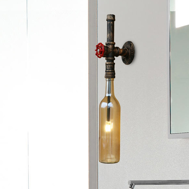 Skørter | Glass wine bottle wall lighting rustic industrial 1 light restaurant blue/transparent wall lamp light with red cap