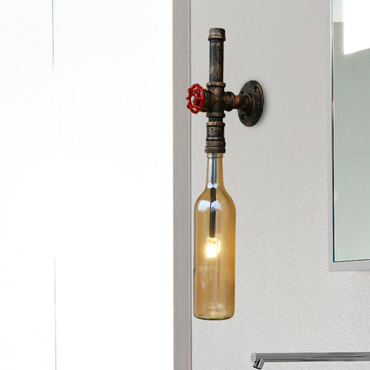 Skørter | Glass wine bottle wall lighting rustic industrial 1 light restaurant blue/transparent wall lamp light with red cap