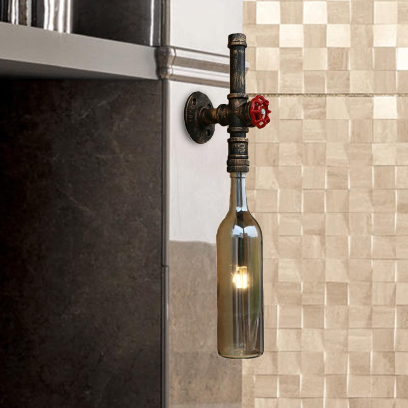 Skørter | Glass wine bottle wall lighting rustic industrial 1 light restaurant blue/transparent wall lamp light with red cap
