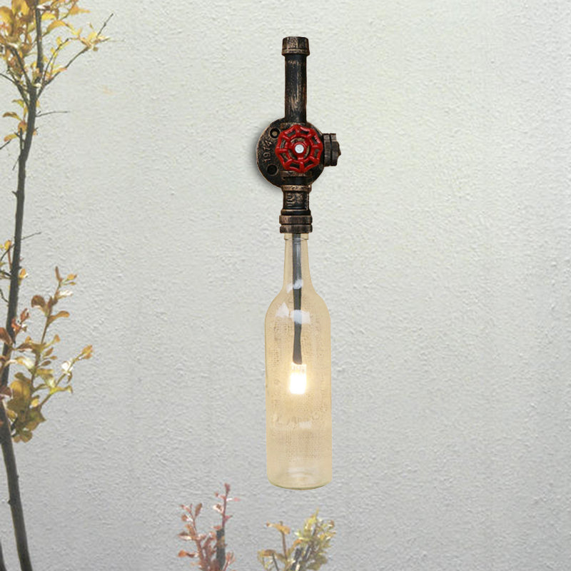 Skørter | Glass wine bottle wall lighting rustic industrial 1 light restaurant blue/transparent wall lamp light with red cap