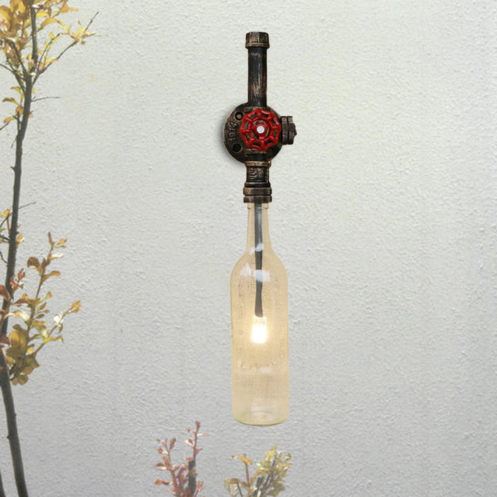 Skørter | Glass wine bottle wall lighting rustic industrial 1 light restaurant blue/transparent wall lamp light with red cap