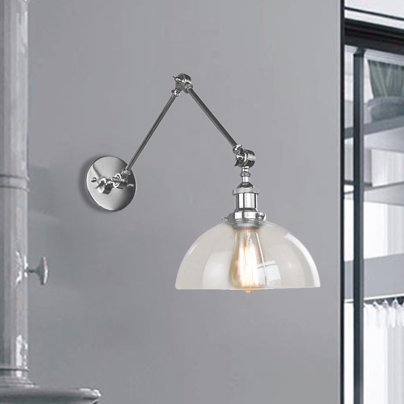 Lisslune | Dome Clear Glass Wall Lamp Industrial Simple Bulb Dining Room Sconces Light in Chrome