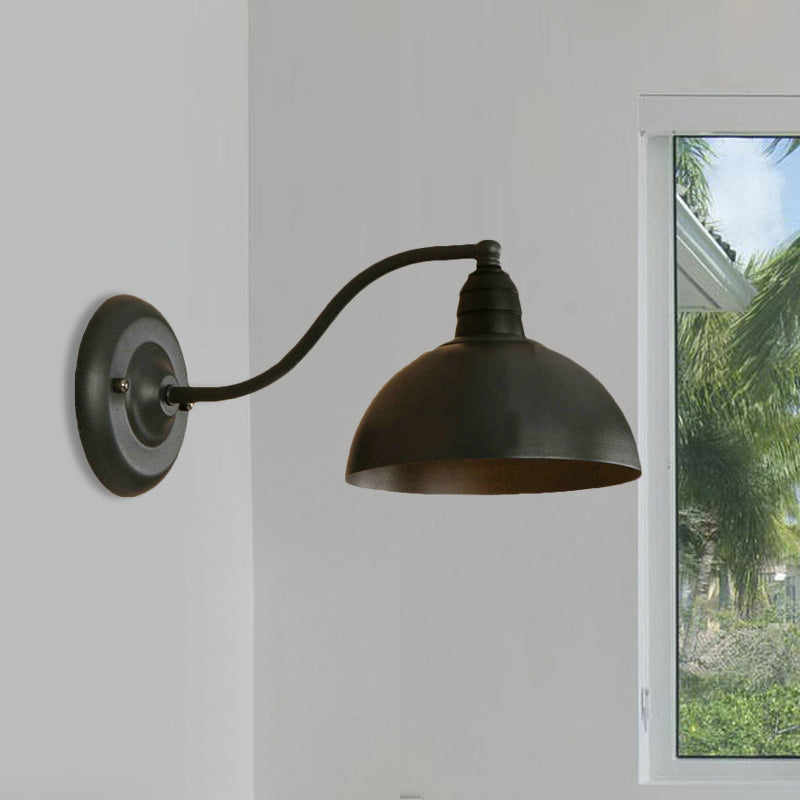 Lisslune | 1 Head Wall Sconce Retro Dome Shade Metal Sconce Light Fixture with Curved Arm in Black