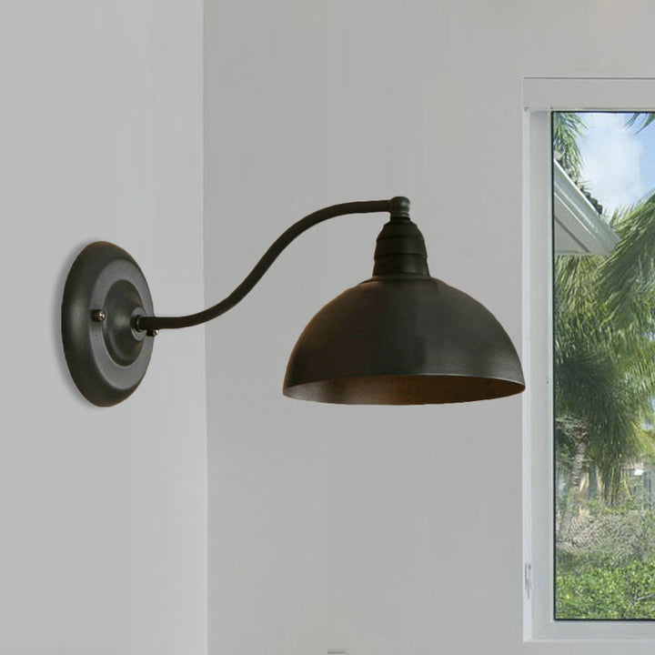 Lisslune | 1 Head Wall Sconce Retro Dome Shade Metal Sconce Light Fixture with Curved Arm in Black