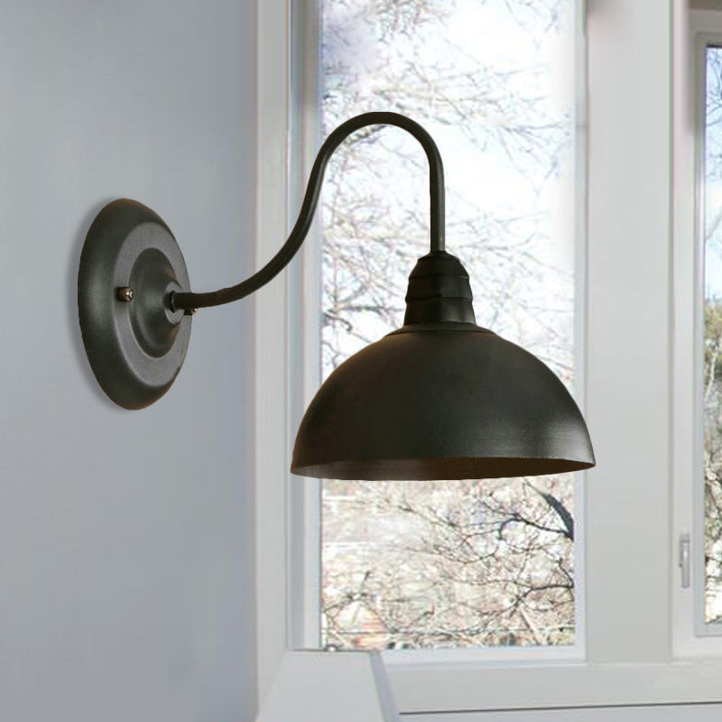 Lisslune | 1 Head Wall Sconce Retro Dome Shade Metal Sconce Light Fixture with Curved Arm in Black
