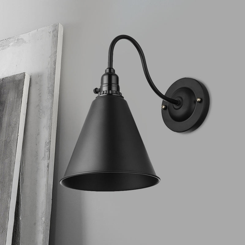Lisslune | 1 head gooseneck wall light with conical shade industrial black metal wall lamp for the dining room