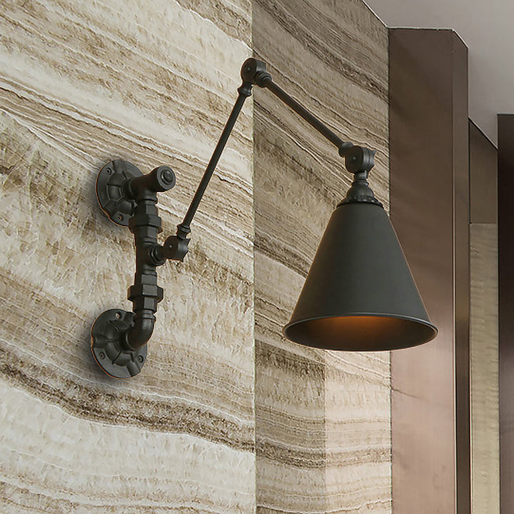 Lisslune | 1 Bulb Swing Arm Wall Lamp Lighting Industrial Black Metal Wall Mount Light with Cone Shade