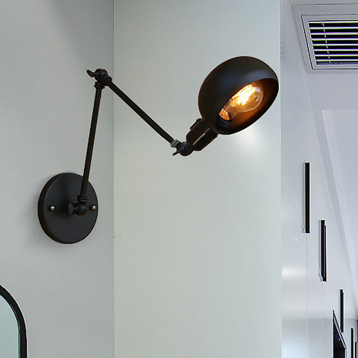 Lisslune | 1 Bulb Metal Wall Light Industrial Black Swivel Arm Study Wall Lamp Light with Bowl Shade