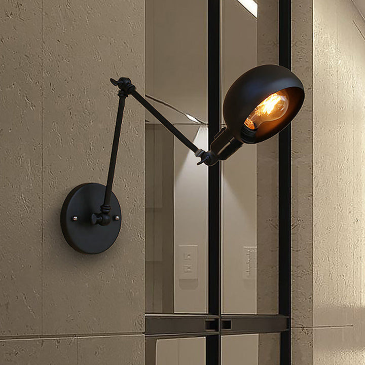 Lisslune | 1 Bulb Metal Wall Light Industrial Black Swivel Arm Study Wall Lamp Light with Bowl Shade