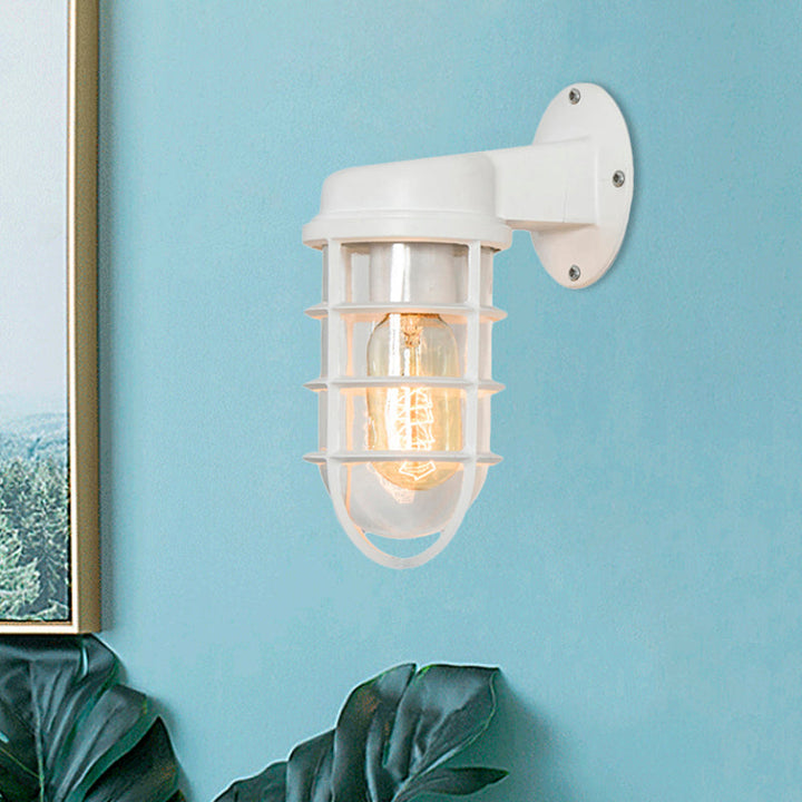 Skørter | Clear Glass Black/White/Rust Wall Lamp Cylinder 1-Light Traditional Wall Light Fixture for Porch with Cage