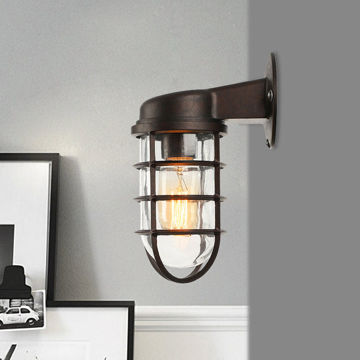 Skørter | Clear Glass Black/White/Rust Wall Lamp Cylinder 1-Light Traditional Wall Light Fixture for Porch with Cage