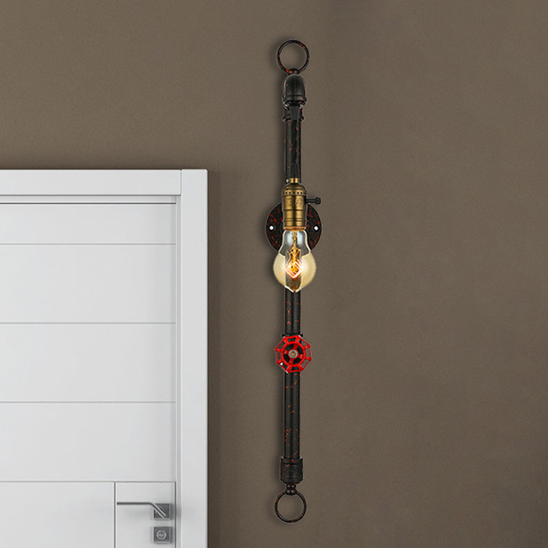 Lisslune | Dark Rust Pipe Wall Light with Valve Vintage Stylish Metal 1 Light Living Room Wall Lamp