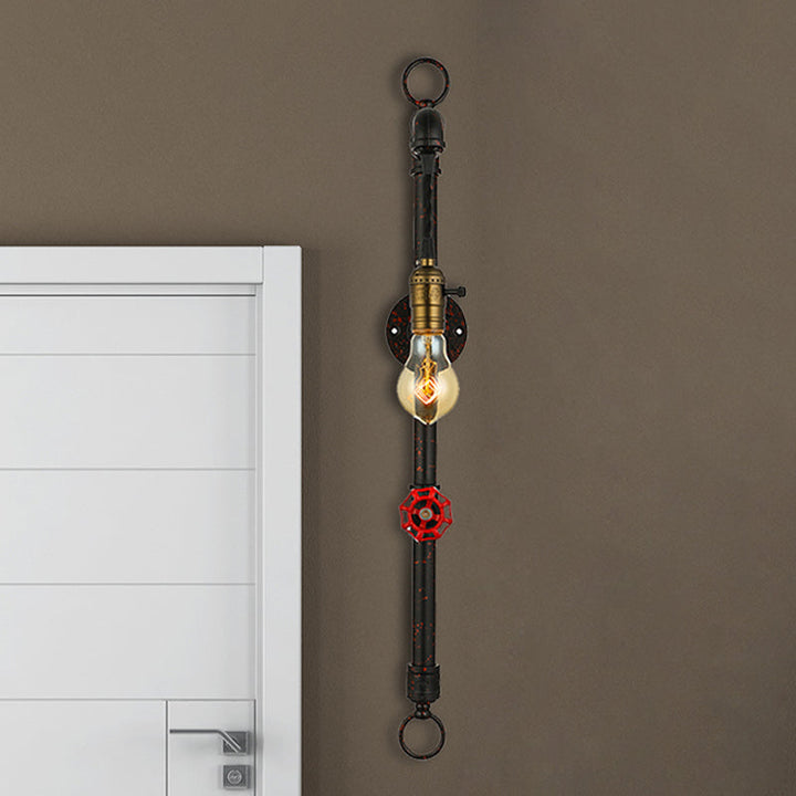Lisslune | Dark Rust Pipe Wall Light with Valve Vintage Stylish Metal 1 Light Living Room Wall Lamp