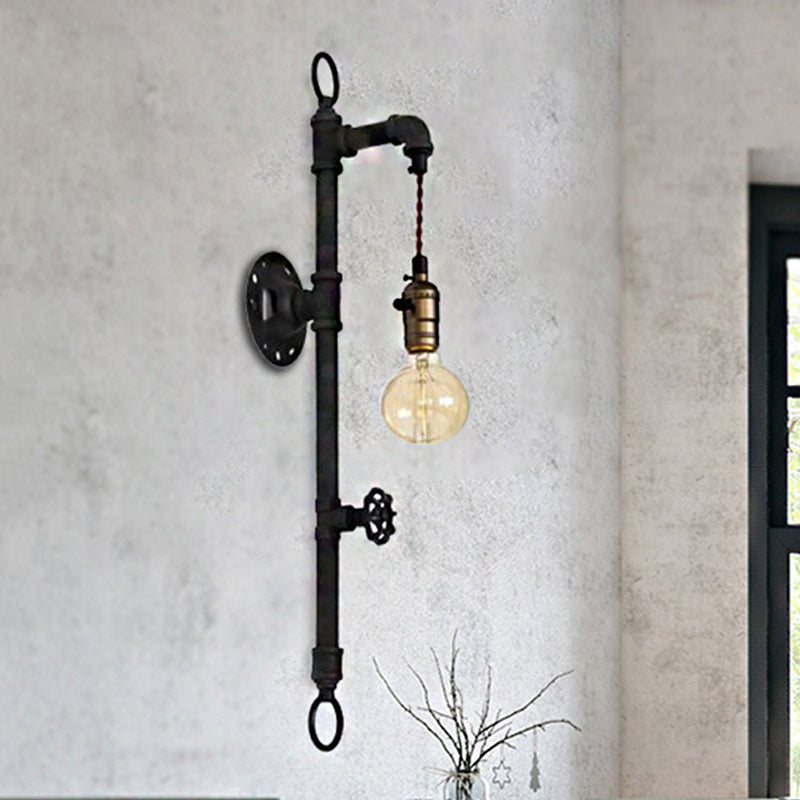 Skørter | Black Pipe Wall Mounted Lighting Antique Industrial Metal 1 Bulb Dining Room Wall Lamp with Valve