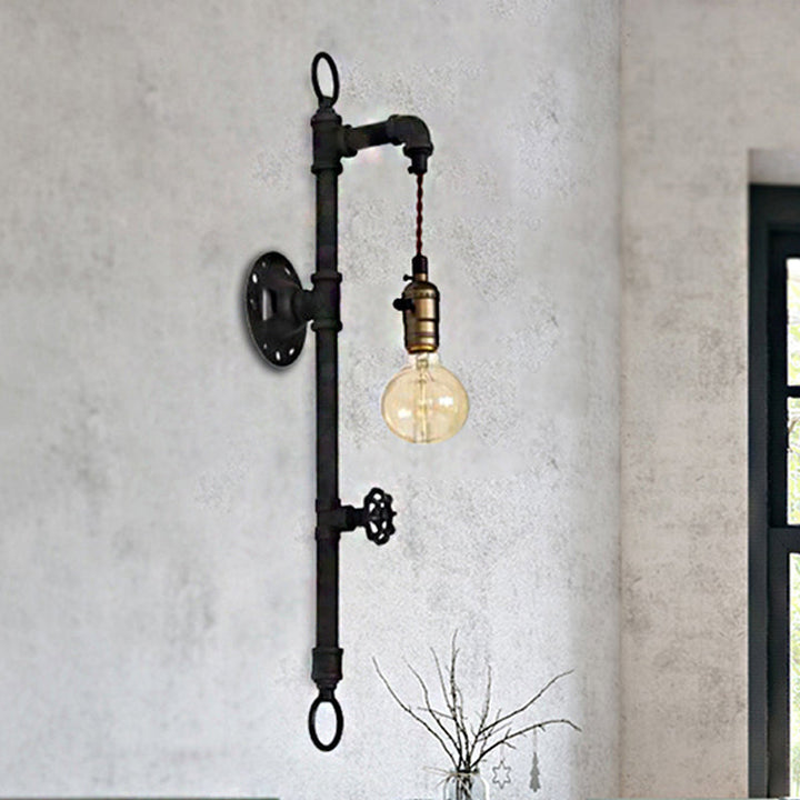 Skørter | Black Pipe Wall Mounted Lighting Antique Industrial Metal 1 Bulb Dining Room Wall Lamp with Valve