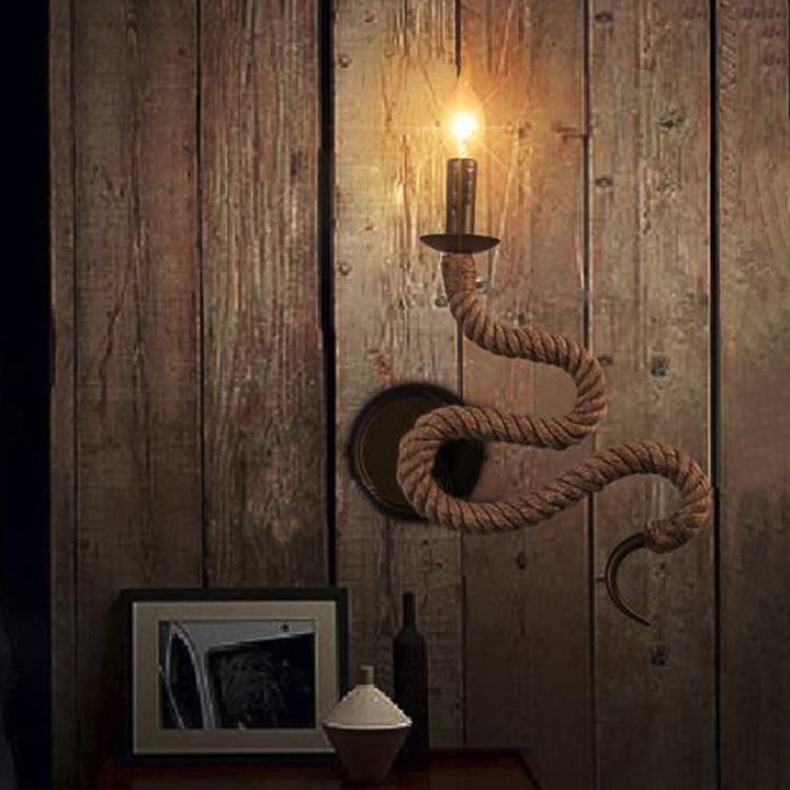 Lisslune | Candle Holder Ropestone Wall Lamp with Curved Design Vintage 1 Light Bedroom Wall Mounted Lamp in Bronze