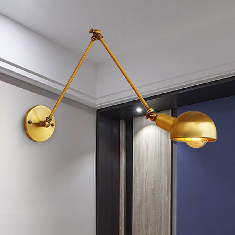 Lisslune | 1 Bulb Reading Lamp Wall Retro Style Bowl Lamp Iron Adjustable Wall Lighting in Brass for the Study