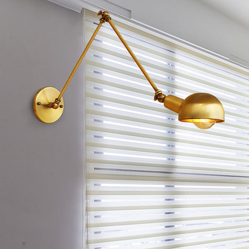 Lisslune | 1 Bulb Reading Lamp Wall Retro Style Bowl Lamp Iron Adjustable Wall Lighting in Brass for the Study